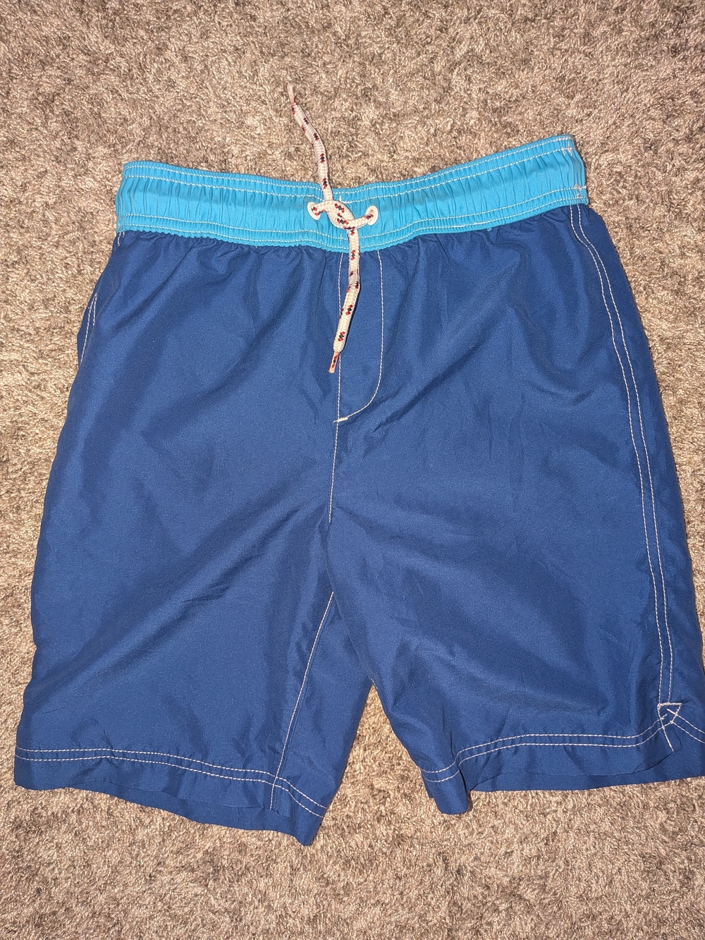 Lands' End Navy Swim Board Shorts with Light Blue Waistband